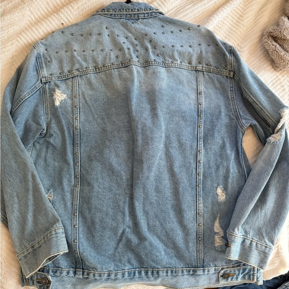 Free People Light Blue Distressed Denim Jacket - Picture 2 of 2